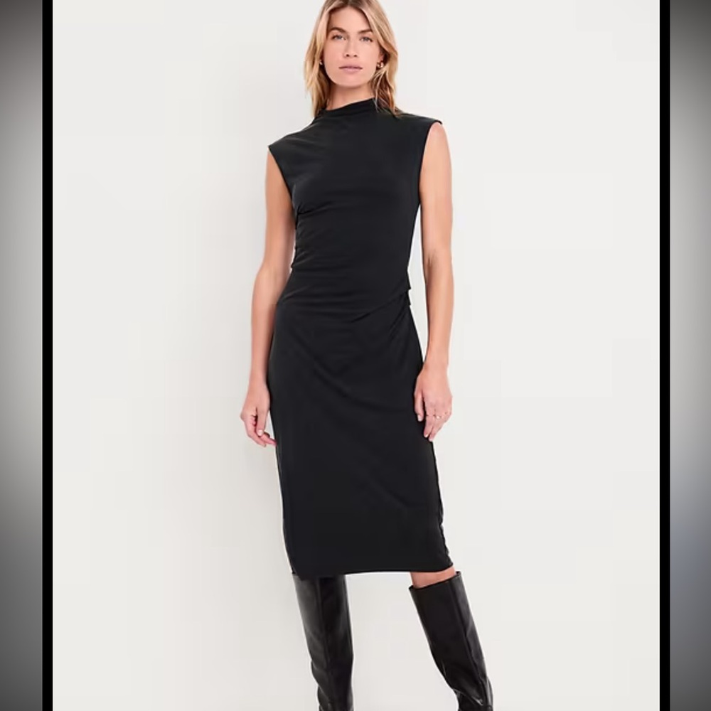 Old Navy Black Ruched Midi Dress NWT XS